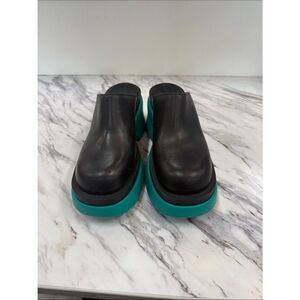 Bottega Veneta Black Leather Slide Mules with Teal Platform